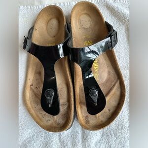 Black Patent Birkenstock Gizeh Sandals